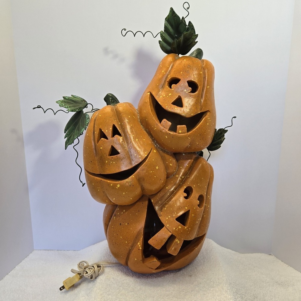 Vintage 3 Tier Jack-o-Lantern Lighted Halloween Blow Mold Step Porch Sitter